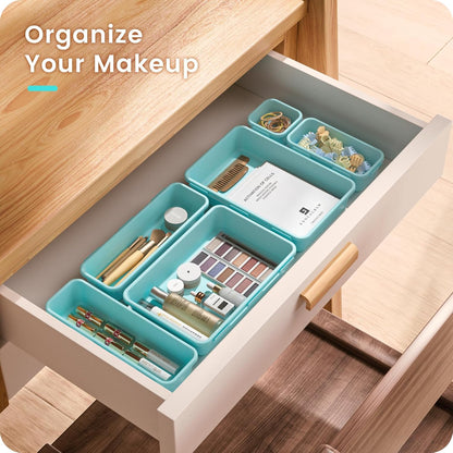 【Military Grade】 Drawer Organizer,【𝟱𝗦𝗶𝘇𝗲】Makeup organizer,【Holds 177 Items】Bathroom Organizers and Storage,Organization and Storage,Desk Drawer Organizer for Vanity【Clear Black】