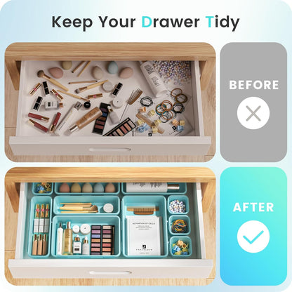 【Military Grade】 Drawer Organizer,【𝟱𝗦𝗶𝘇𝗲】Makeup organizer,【Holds 177 Items】Bathroom Organizers and Storage,Organization and Storage,Desk Drawer Organizer for Vanity【Clear Black】
