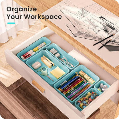 【Military Grade】 Drawer Organizer,【𝟱𝗦𝗶𝘇𝗲】Makeup organizer,【Holds 177 Items】Bathroom Organizers and Storage,Organization and Storage,Desk Drawer Organizer for Vanity【Clear Black】