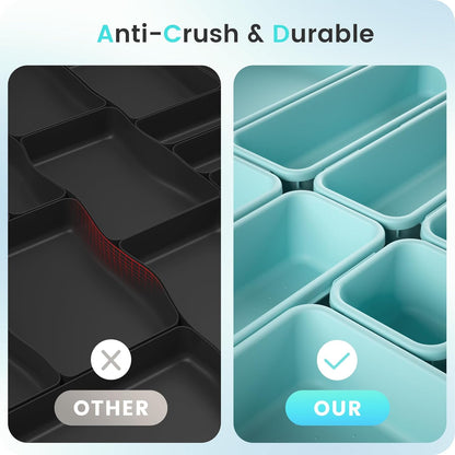 【Military Grade】 Drawer Organizer,【𝟱𝗦𝗶𝘇𝗲】Makeup organizer,【Holds 177 Items】Bathroom Organizers and Storage,Organization and Storage,Desk Drawer Organizer for Vanity【Clear Black】