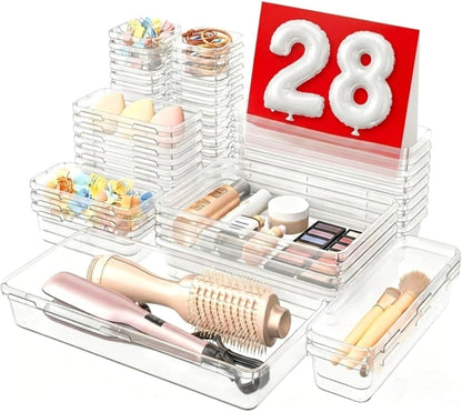 【Military Grade】 Drawer Organizer,【𝟱𝗦𝗶𝘇𝗲】Makeup organizer,【Holds 177 Items】Bathroom Organizers and Storage,Organization and Storage,Desk Drawer Organizer for Vanity【Clear Black】