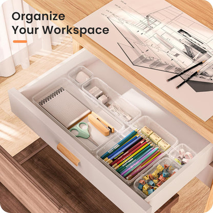 【Military Grade】 Drawer Organizer,【𝟱𝗦𝗶𝘇𝗲】Makeup organizer,【Holds 177 Items】Bathroom Organizers and Storage,Organization and Storage,Desk Drawer Organizer for Vanity【Clear Black】