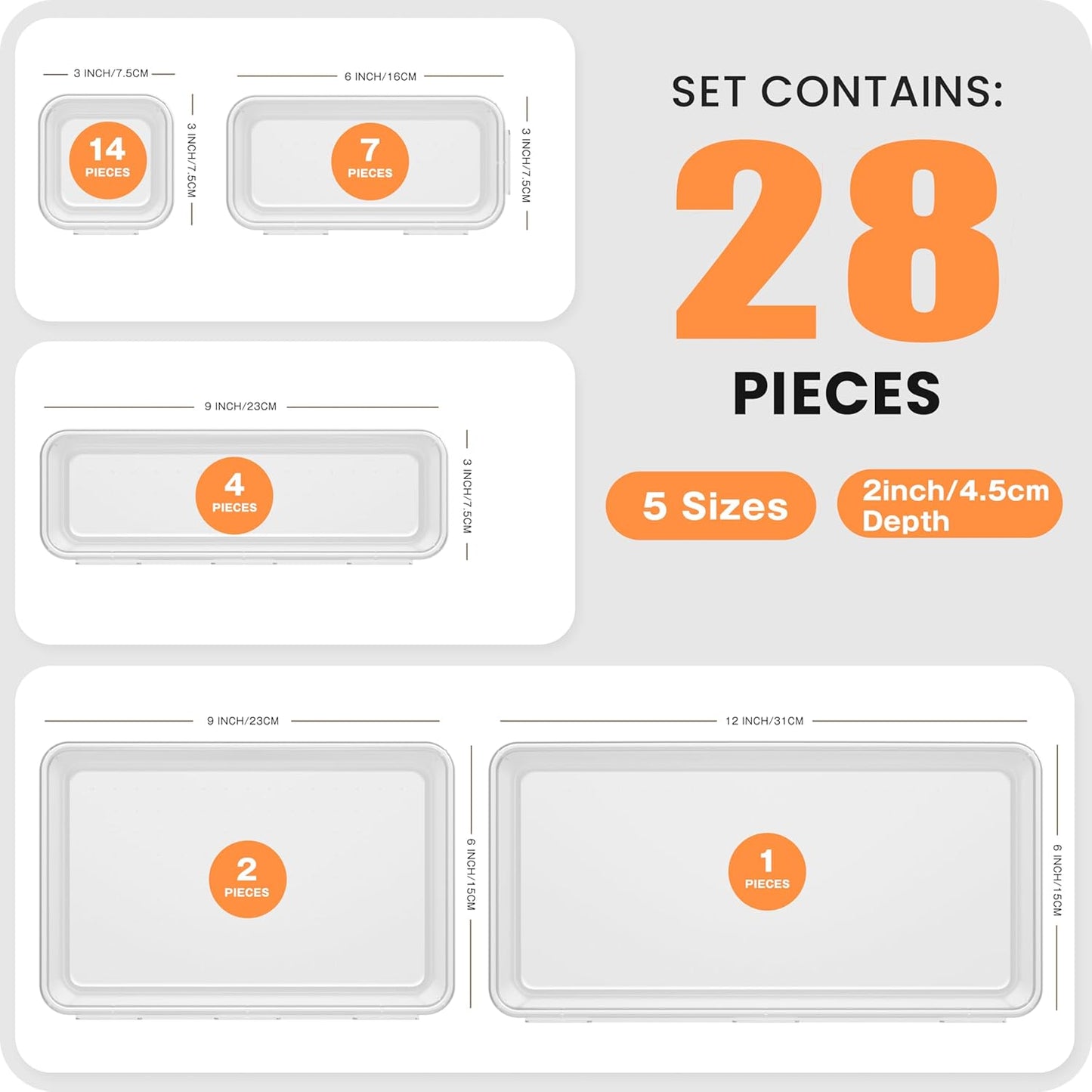【Military Grade】 Drawer Organizer,【𝟱𝗦𝗶𝘇𝗲】Makeup organizer,【Holds 177 Items】Bathroom Organizers and Storage,Organization and Storage,Desk Drawer Organizer for Vanity【Clear Black】