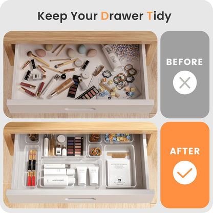 【Military Grade】 Drawer Organizer,【𝟱𝗦𝗶𝘇𝗲】Makeup organizer,【Holds 177 Items】Bathroom Organizers and Storage,Organization and Storage,Desk Drawer Organizer for Vanity【Clear Black】