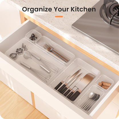 【Military Grade】 Drawer Organizer,【𝟱𝗦𝗶𝘇𝗲】Makeup organizer,【Holds 177 Items】Bathroom Organizers and Storage,Organization and Storage,Desk Drawer Organizer for Vanity【Clear Black】