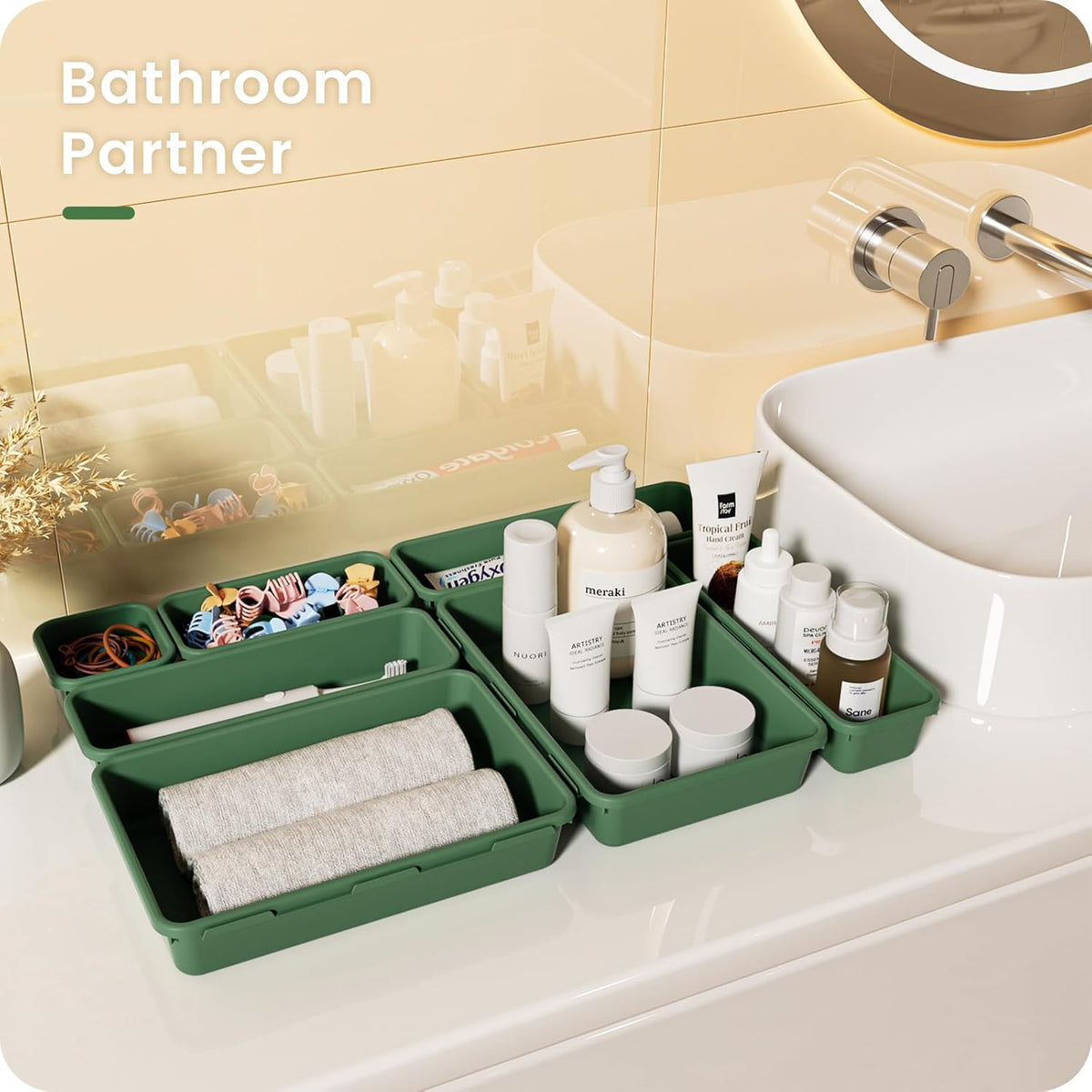 【Military Grade】 Drawer Organizer,【𝟱𝗦𝗶𝘇𝗲】Makeup organizer,【Holds 177 Items】Bathroom Organizers and Storage,Organization and Storage,Desk Drawer Organizer for Vanity【Clear Black】