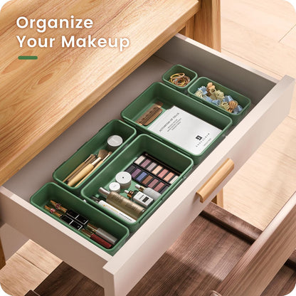 【Military Grade】 Drawer Organizer,【𝟱𝗦𝗶𝘇𝗲】Makeup organizer,【Holds 177 Items】Bathroom Organizers and Storage,Organization and Storage,Desk Drawer Organizer for Vanity【Clear Black】