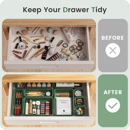 【Military Grade】 Drawer Organizer,【𝟱𝗦𝗶𝘇𝗲】Makeup organizer,【Holds 177 Items】Bathroom Organizers and Storage,Organization and Storage,Desk Drawer Organizer for Vanity【Clear Black】