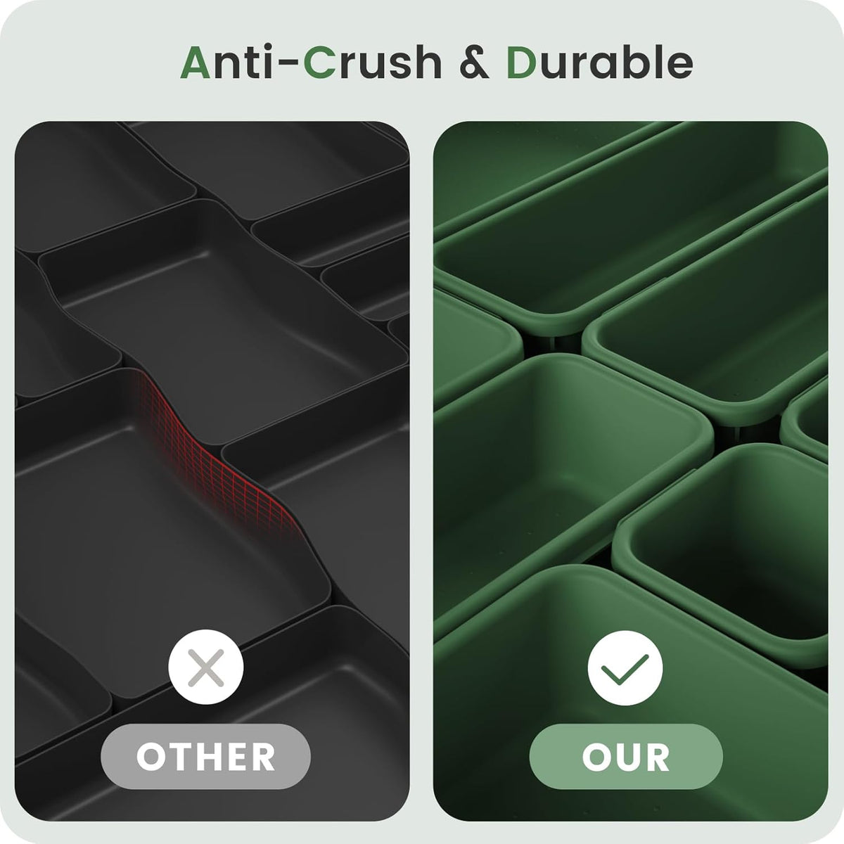 【Military Grade】 Drawer Organizer,【𝟱𝗦𝗶𝘇𝗲】Makeup organizer,【Holds 177 Items】Bathroom Organizers and Storage,Organization and Storage,Desk Drawer Organizer for Vanity【Clear Black】