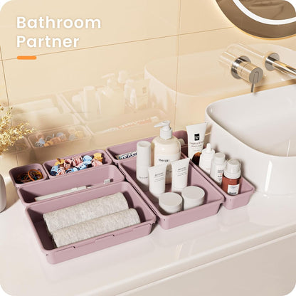 【Military Grade】 Drawer Organizer,【𝟱𝗦𝗶𝘇𝗲】Makeup organizer,【Holds 177 Items】Bathroom Organizers and Storage,Organization and Storage,Desk Drawer Organizer for Vanity【Clear Black】