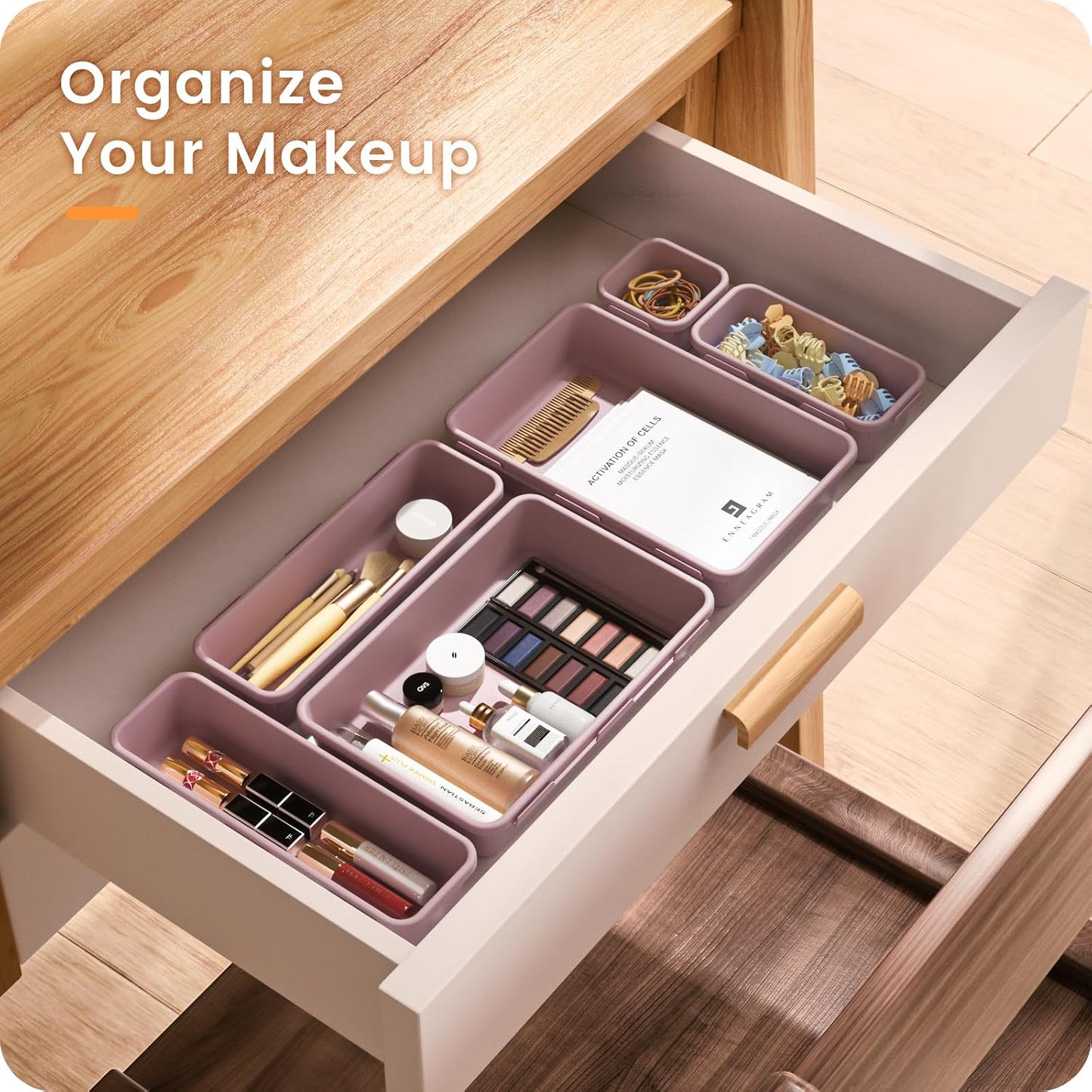 【Military Grade】 Drawer Organizer,【𝟱𝗦𝗶𝘇𝗲】Makeup organizer,【Holds 177 Items】Bathroom Organizers and Storage,Organization and Storage,Desk Drawer Organizer for Vanity【Clear Black】