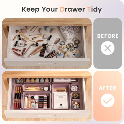 【Military Grade】 Drawer Organizer,【𝟱𝗦𝗶𝘇𝗲】Makeup organizer,【Holds 177 Items】Bathroom Organizers and Storage,Organization and Storage,Desk Drawer Organizer for Vanity【Clear Black】