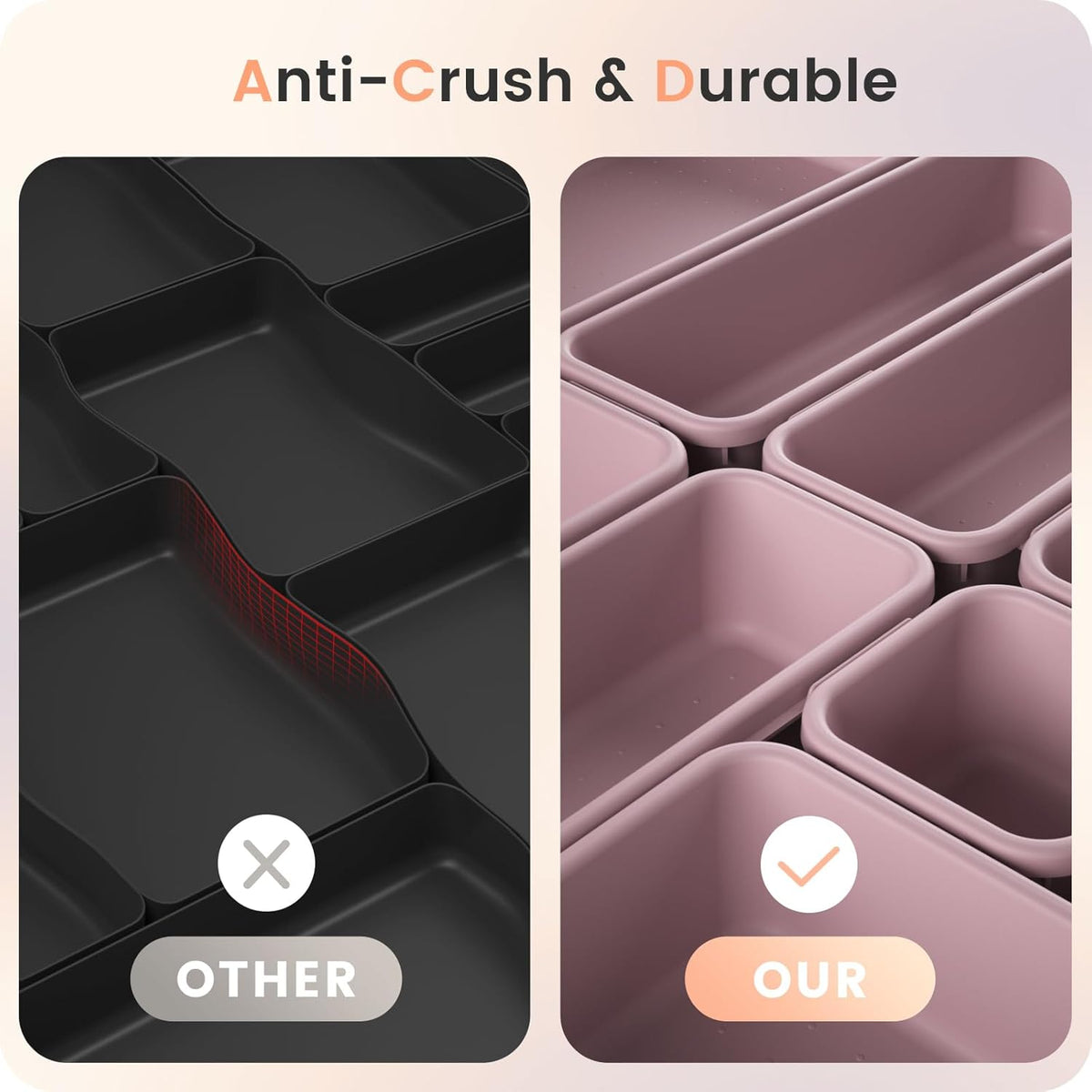 【Military Grade】 Drawer Organizer,【𝟱𝗦𝗶𝘇𝗲】Makeup organizer,【Holds 177 Items】Bathroom Organizers and Storage,Organization and Storage,Desk Drawer Organizer for Vanity【Clear Black】