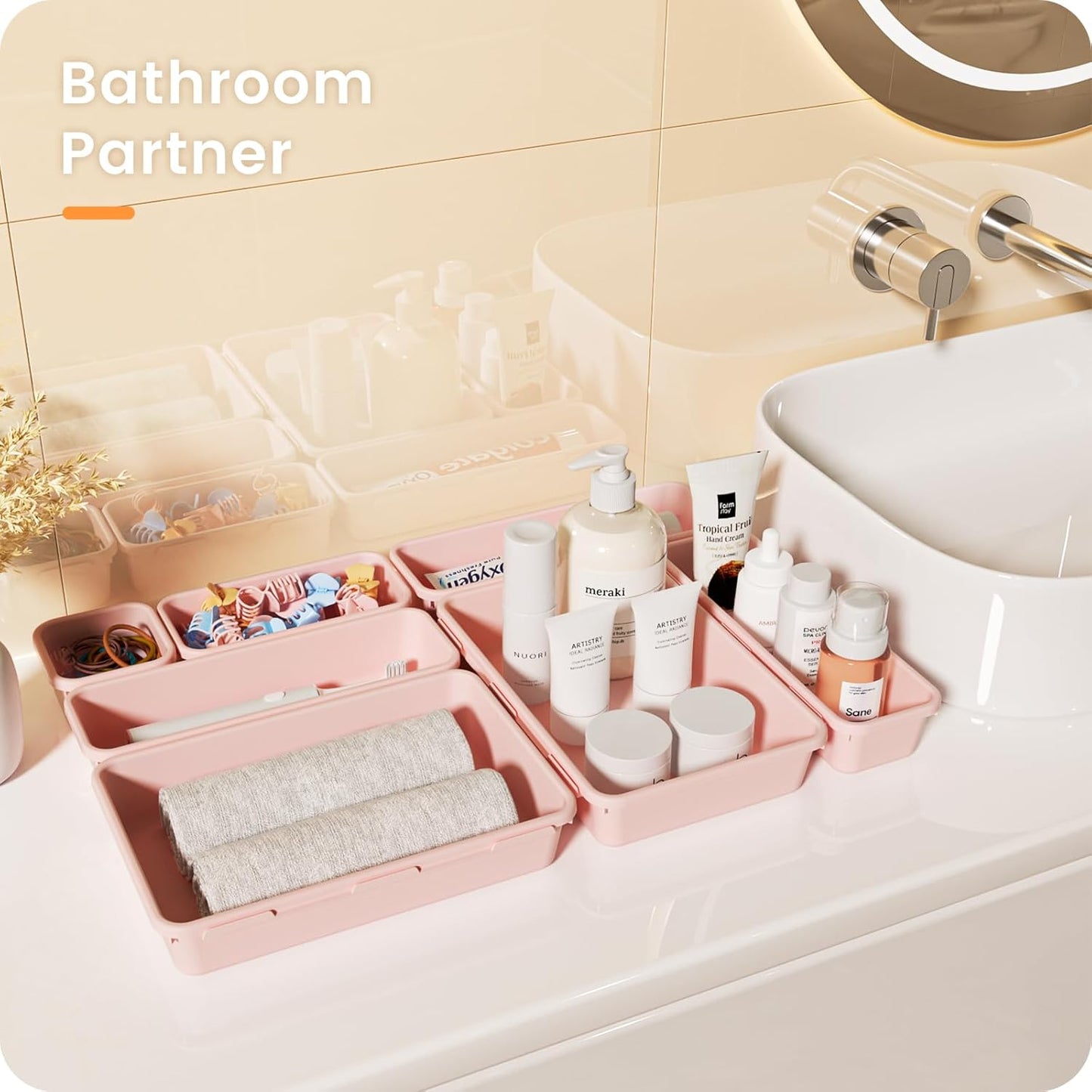【Military Grade】 Drawer Organizer,【𝟱𝗦𝗶𝘇𝗲】Makeup organizer,【Holds 177 Items】Bathroom Organizers and Storage,Organization and Storage,Desk Drawer Organizer for Vanity【Clear Black】