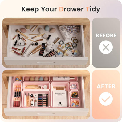 【Military Grade】 Drawer Organizer,【𝟱𝗦𝗶𝘇𝗲】Makeup organizer,【Holds 177 Items】Bathroom Organizers and Storage,Organization and Storage,Desk Drawer Organizer for Vanity【Clear Black】