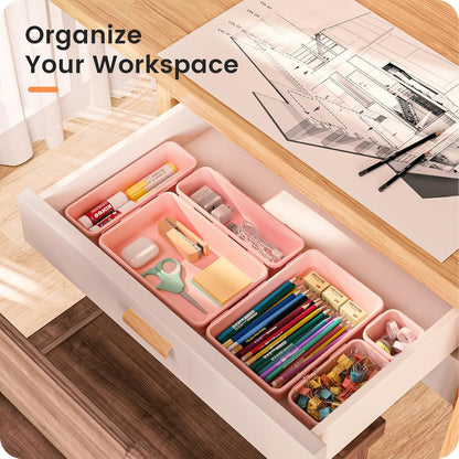 【Military Grade】 Drawer Organizer,【𝟱𝗦𝗶𝘇𝗲】Makeup organizer,【Holds 177 Items】Bathroom Organizers and Storage,Organization and Storage,Desk Drawer Organizer for Vanity【Clear Black】