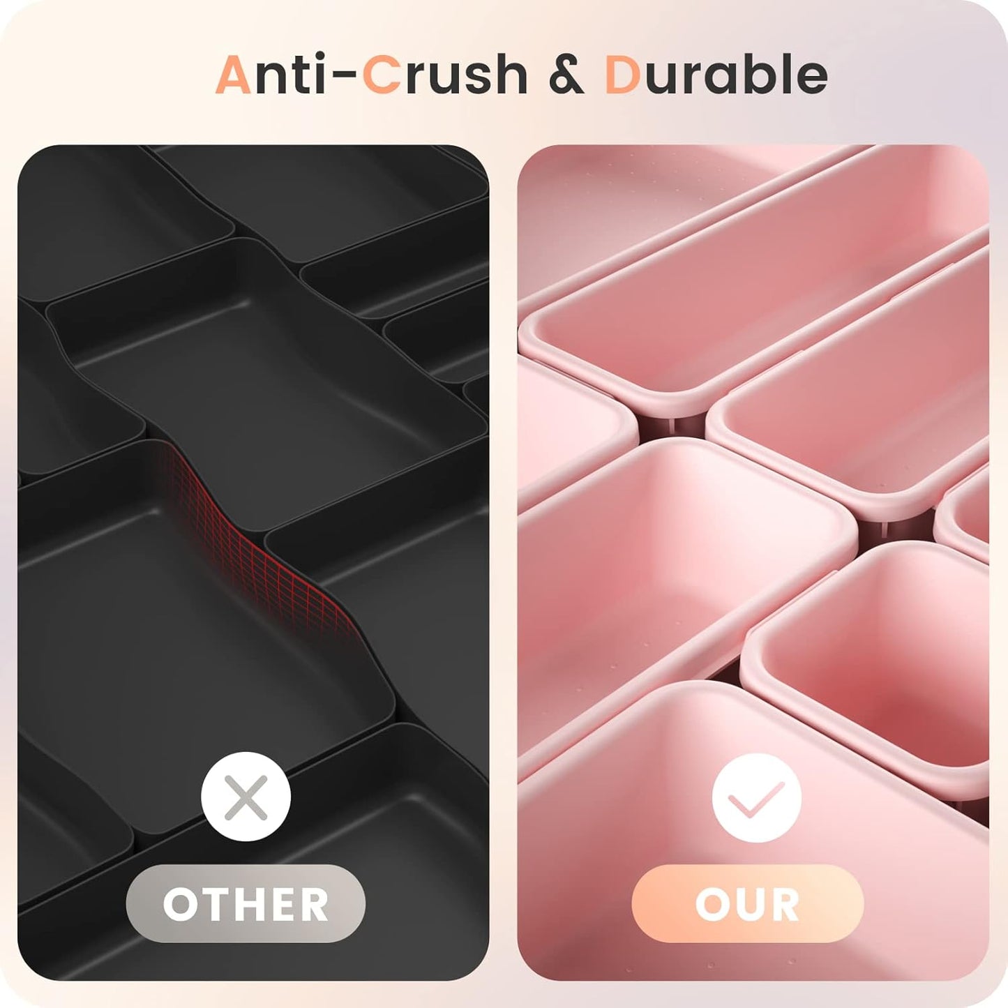 【Military Grade】 Drawer Organizer,【𝟱𝗦𝗶𝘇𝗲】Makeup organizer,【Holds 177 Items】Bathroom Organizers and Storage,Organization and Storage,Desk Drawer Organizer for Vanity【Clear Black】