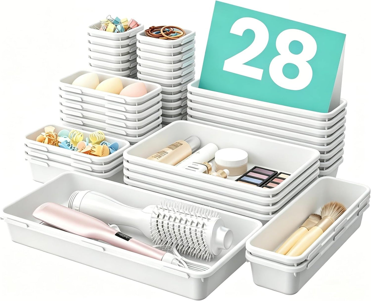 【Military Grade】 Drawer Organizer,【𝟱𝗦𝗶𝘇𝗲】Makeup organizer,【Holds 177 Items】Bathroom Organizers and Storage,Organization and Storage,Desk Drawer Organizer for Vanity【Clear Black】