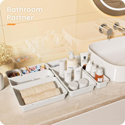 【Military Grade】 Drawer Organizer,【𝟱𝗦𝗶𝘇𝗲】Makeup organizer,【Holds 177 Items】Bathroom Organizers and Storage,Organization and Storage,Desk Drawer Organizer for Vanity【Clear Black】