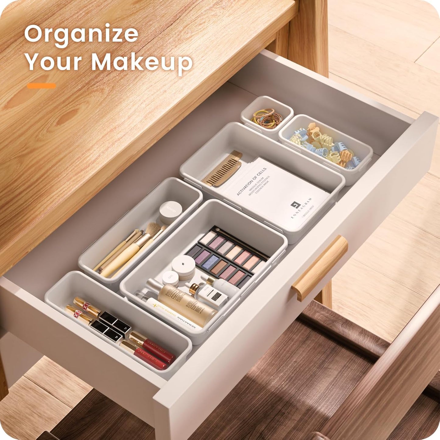 【Military Grade】 Drawer Organizer,【𝟱𝗦𝗶𝘇𝗲】Makeup organizer,【Holds 177 Items】Bathroom Organizers and Storage,Organization and Storage,Desk Drawer Organizer for Vanity【Clear Black】