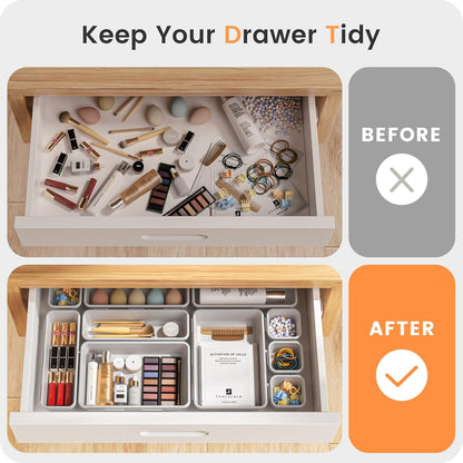 【Military Grade】 Drawer Organizer,【𝟱𝗦𝗶𝘇𝗲】Makeup organizer,【Holds 177 Items】Bathroom Organizers and Storage,Organization and Storage,Desk Drawer Organizer for Vanity【Clear Black】