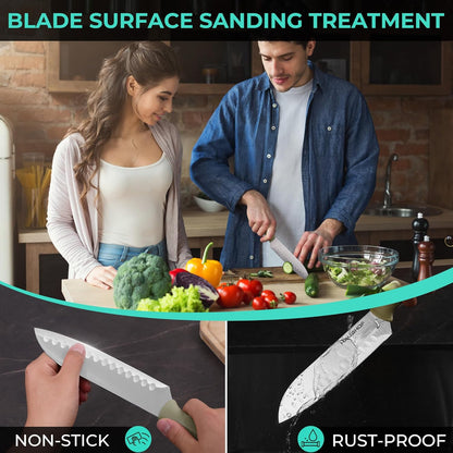 Kitchen Knife Set, 5 PCS Colorful Kitchen Knives with Sheaths, Non-Stick Coated Stainless Steel Blades for Slicing, Dicing&Cutting, Gifts Knife Set with Ergonomic Handle for Dad, Mom, and Wife