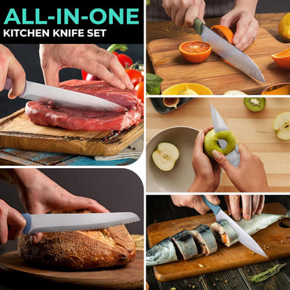 Kitchen Knife Set, 5 PCS Colorful Kitchen Knives with Sheaths, Non-Stick Coated Stainless Steel Blades for Slicing, Dicing&Cutting, Gifts Knife Set with Ergonomic Handle for Dad, Mom, and Wife