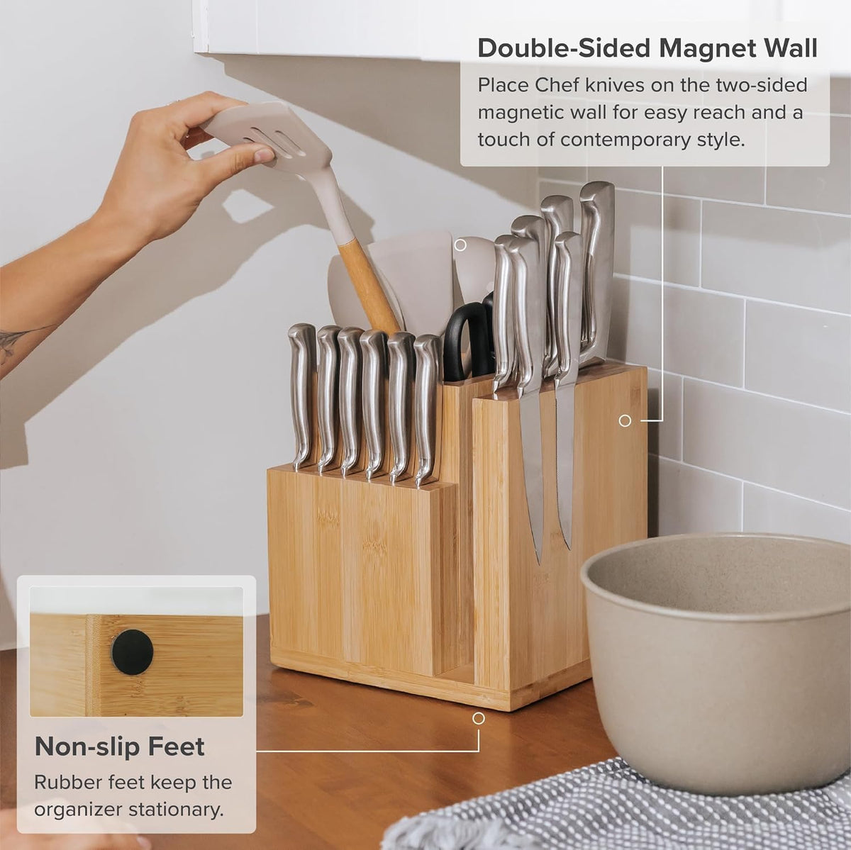 Magnetic Knife Block & Utensil Holder, Black