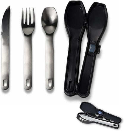 Travel Utensils Set with Case [Made in Japan] Matte Finish Knife Fork Spoon Noise Free Portable Case Lunch Box Cutlery Set for Work Reusable Stainless Steel