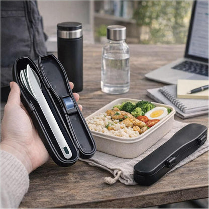 Travel Utensils Set with Case [Made in Japan] Matte Finish Knife Fork Spoon Noise Free Portable Case Lunch Box Cutlery Set for Work Reusable Stainless Steel