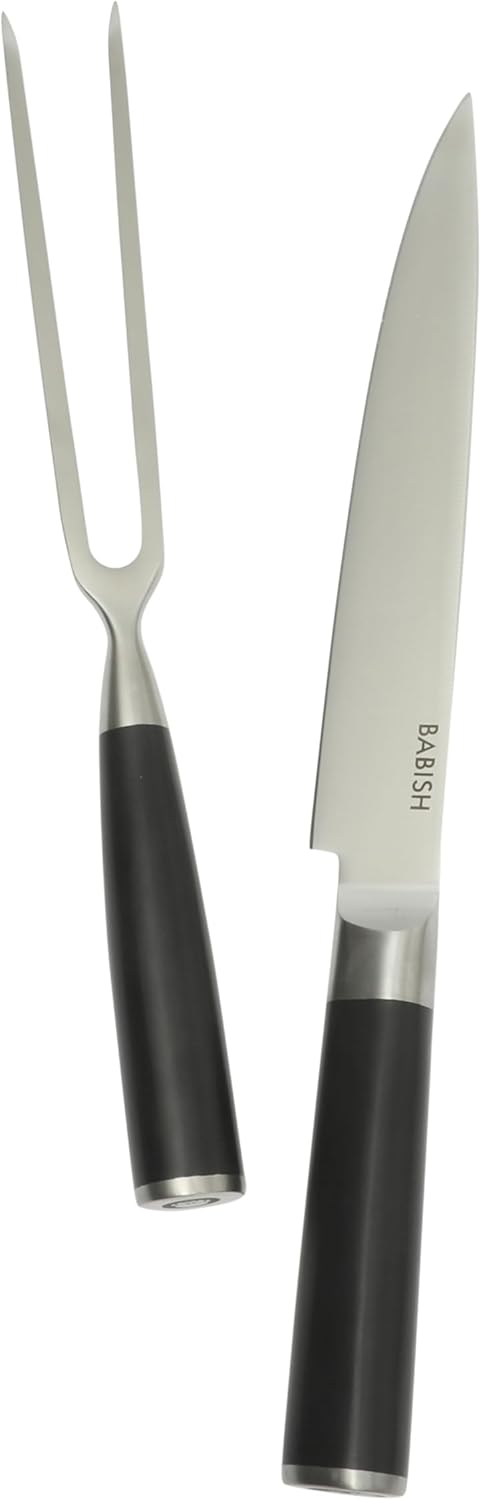 2-Piece Carving Knife and Fork Set – 8-Inch Stainless Steel Carving Knife with 6.5-Inch Fork – Precision Cutlery for Turkey, Roast, and Meat Carving – Ergonomic ABS Handles
