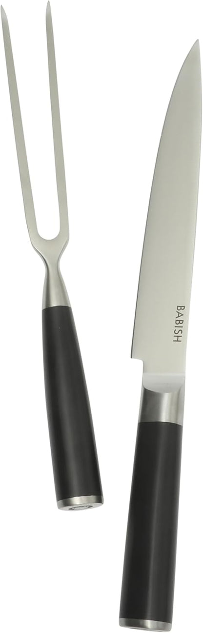 2-Piece Carving Knife and Fork Set – 8-Inch Stainless Steel Carving Knife with 6.5-Inch Fork – Precision Cutlery for Turkey, Roast, and Meat Carving – Ergonomic ABS Handles