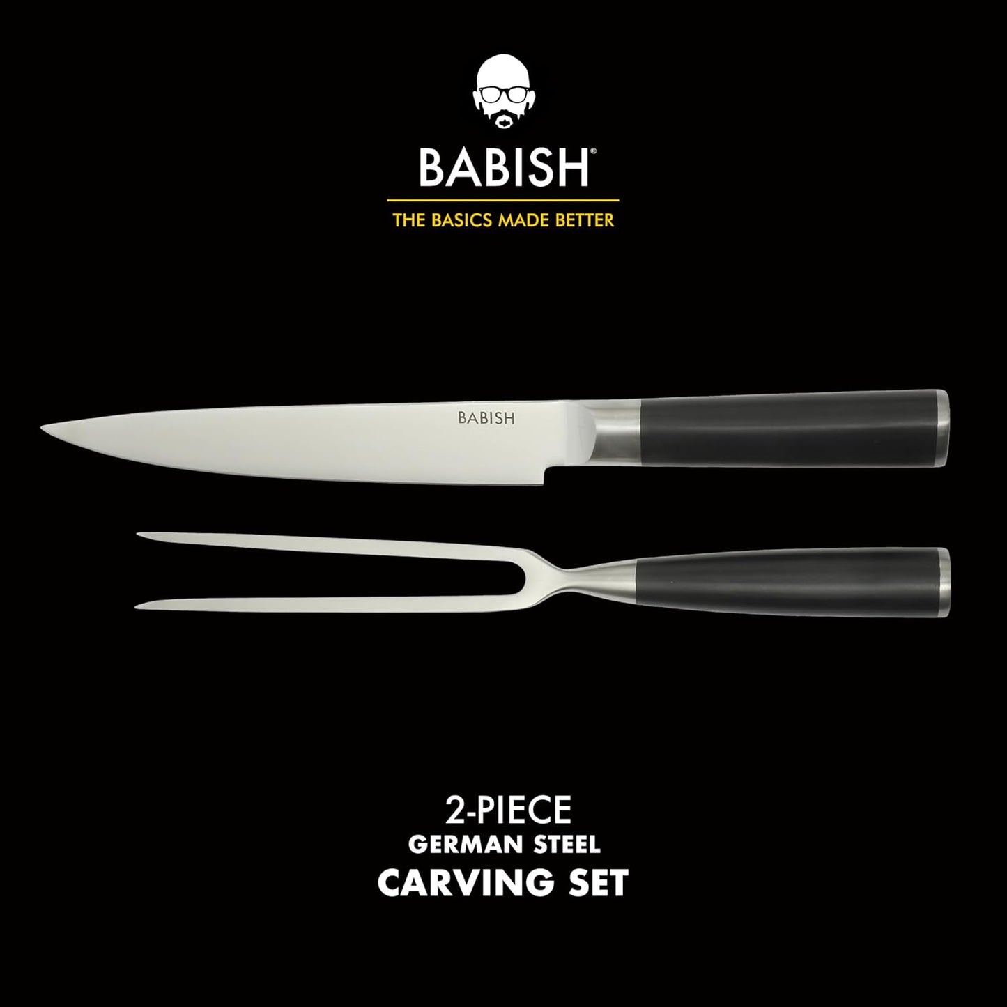 2-Piece Carving Knife and Fork Set – 8-Inch Stainless Steel Carving Knife with 6.5-Inch Fork – Precision Cutlery for Turkey, Roast, and Meat Carving – Ergonomic ABS Handles