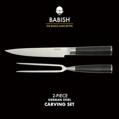 2-Piece Carving Knife and Fork Set – 8-Inch Stainless Steel Carving Knife with 6.5-Inch Fork – Precision Cutlery for Turkey, Roast, and Meat Carving – Ergonomic ABS Handles