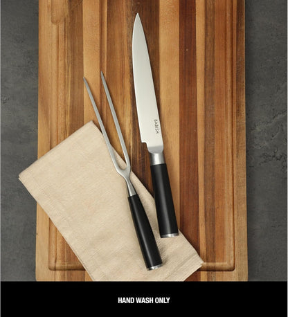 2-Piece Carving Knife and Fork Set – 8-Inch Stainless Steel Carving Knife with 6.5-Inch Fork – Precision Cutlery for Turkey, Roast, and Meat Carving – Ergonomic ABS Handles