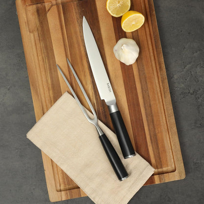 2-Piece Carving Knife and Fork Set – 8-Inch Stainless Steel Carving Knife with 6.5-Inch Fork – Precision Cutlery for Turkey, Roast, and Meat Carving – Ergonomic ABS Handles