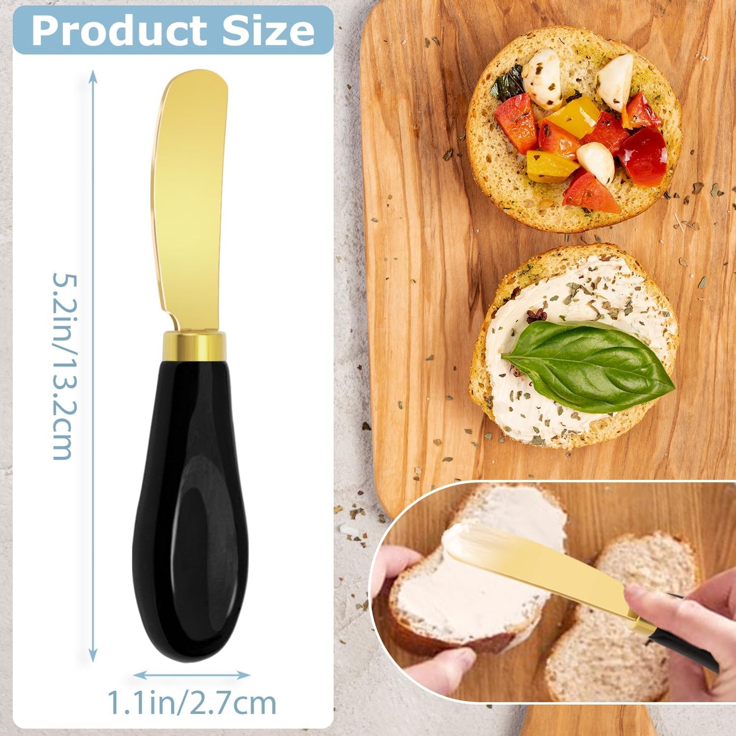 Butter Spreader Knives Set of 4, Stainless Steel Butter Knife with Porcelain Handles, Blunt Edge Cheese Spreader Set for Soft Cheese, Butter, Jam, Charcuterie, Pastry