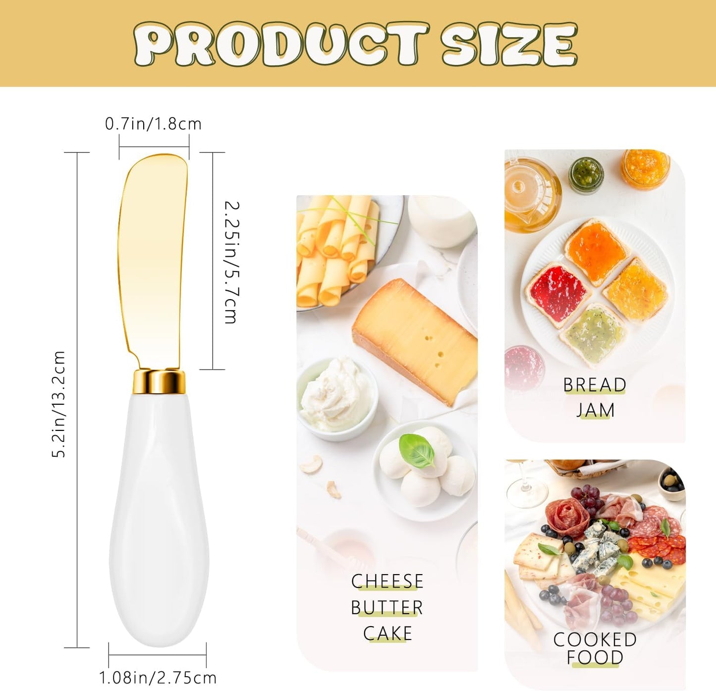 Butter Spreader Knives Set of 4, Stainless Steel Butter Knife with Porcelain Handles, Blunt Edge Cheese Spreader Set for Soft Cheese, Butter, Jam, Charcuterie, Pastry