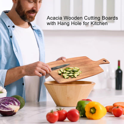 Acacia Wood Cutting Board with Handle Small Charcuterie Boards Wooden Chopping Board Decorative Mini Cutting Boards for Kitchen Meat Teak Bread Cheese Board Platter Butcher Block Food Serving Tray