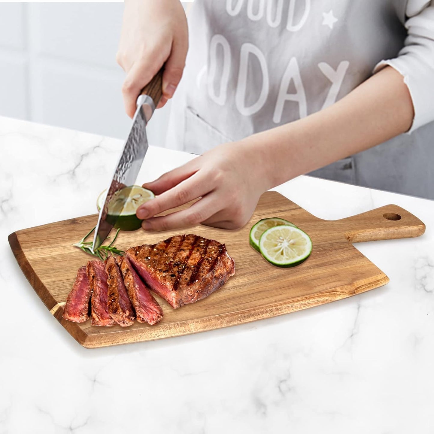 Acacia Wood Cutting Board with Handle Small Charcuterie Boards Wooden Chopping Board Decorative Mini Cutting Boards for Kitchen Meat Teak Bread Cheese Board Platter Butcher Block Food Serving Tray