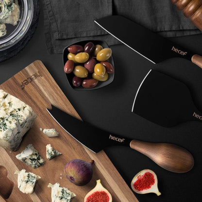 Cheese Knife Set of 3, Bronze Grain Multipurpose Retro Cheese Knives, Set includes Pronged, Hard Cheese & Chisel Knife, Black