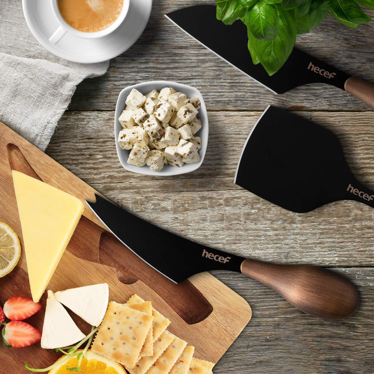 Cheese Knife Set of 3, Bronze Grain Multipurpose Retro Cheese Knives, Set includes Pronged, Hard Cheese & Chisel Knife, Black