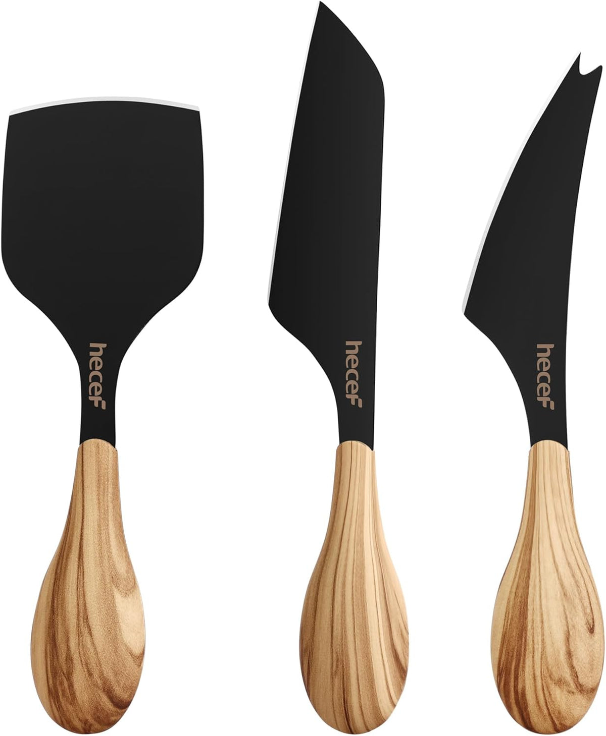 Cheese Knife Set of 3, Bronze Grain Multipurpose Retro Cheese Knives, Set includes Pronged, Hard Cheese & Chisel Knife, Black