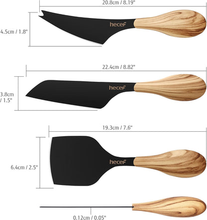 Cheese Knife Set of 3, Bronze Grain Multipurpose Retro Cheese Knives, Set includes Pronged, Hard Cheese & Chisel Knife, Black