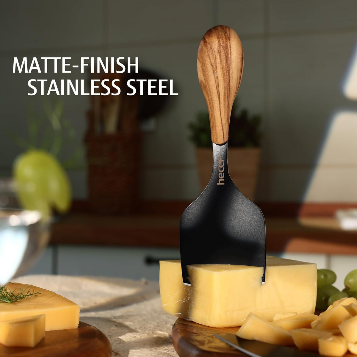 Cheese Knife Set of 3, Bronze Grain Multipurpose Retro Cheese Knives, Set includes Pronged, Hard Cheese & Chisel Knife, Black