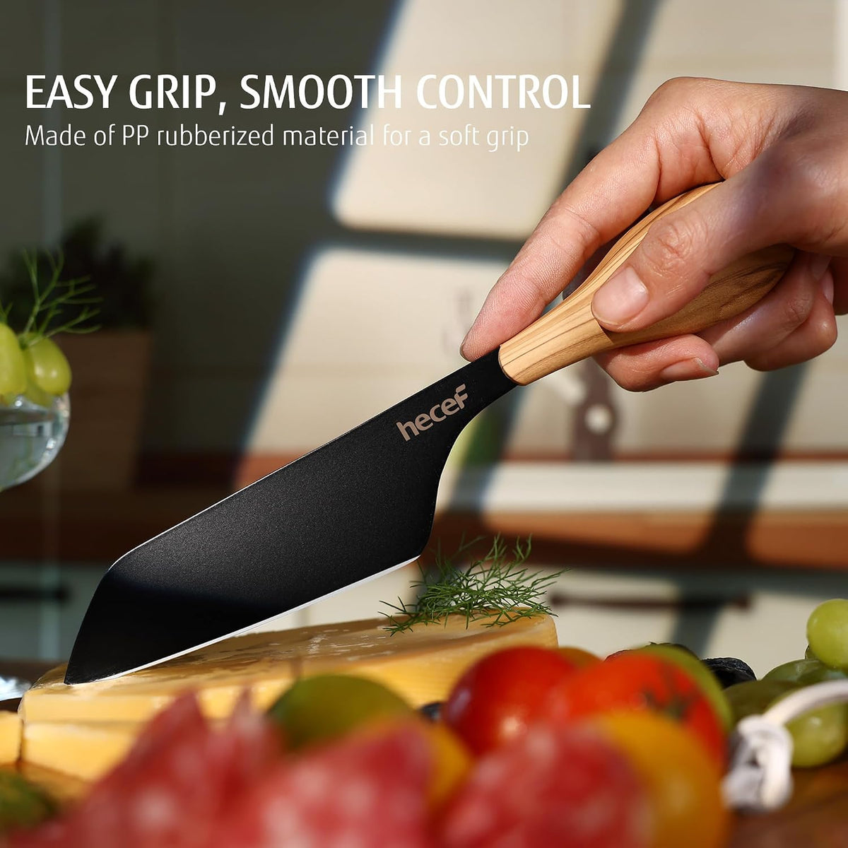 Cheese Knife Set of 3, Bronze Grain Multipurpose Retro Cheese Knives, Set includes Pronged, Hard Cheese & Chisel Knife, Black