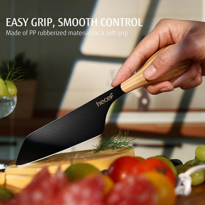 Cheese Knife Set of 3, Bronze Grain Multipurpose Retro Cheese Knives, Set includes Pronged, Hard Cheese & Chisel Knife, Black