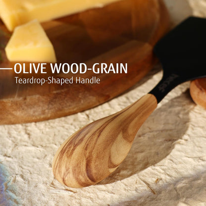 Cheese Knife Set of 3, Bronze Grain Multipurpose Retro Cheese Knives, Set includes Pronged, Hard Cheese & Chisel Knife, Black