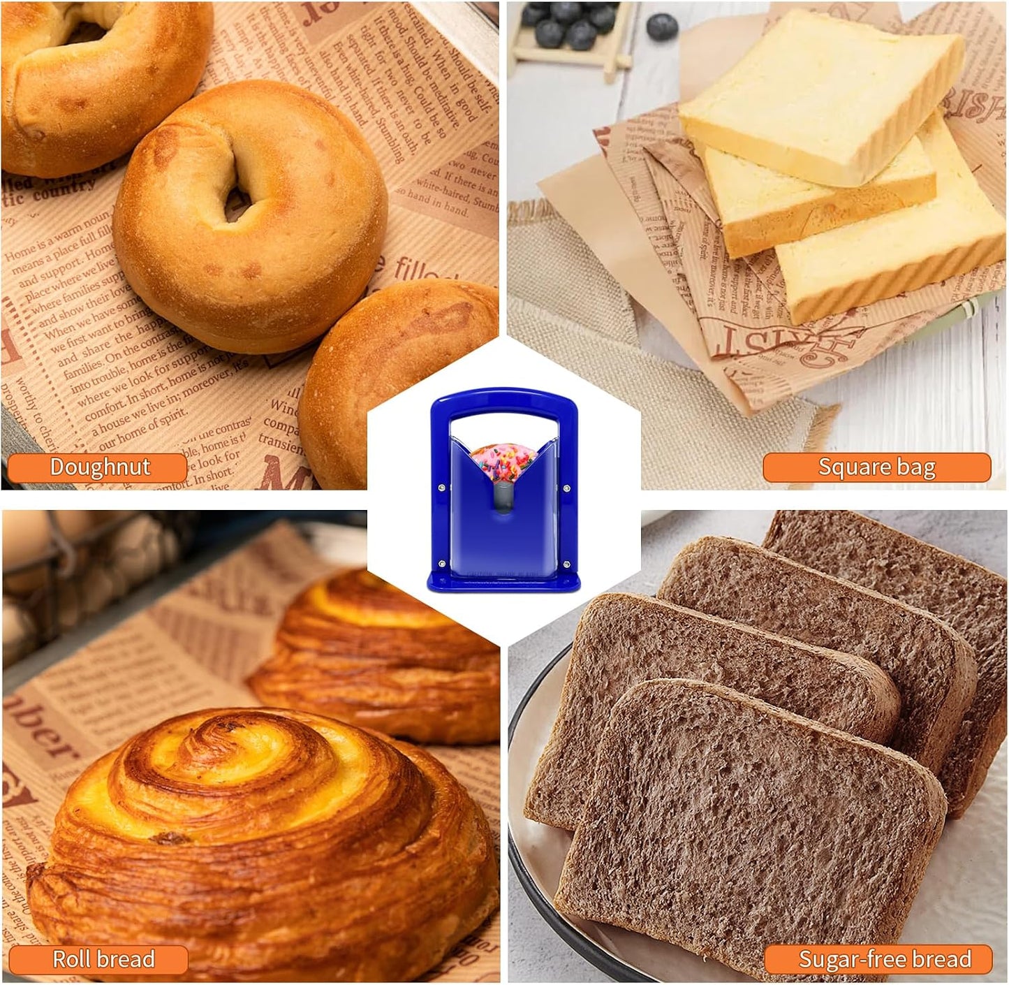 Bagel Slicer, Manual Precision Cutter with Safety Shield & Non-Slip Handle, Stainless Steel Bagel Blade, Universal Slicer (Klein Blue)