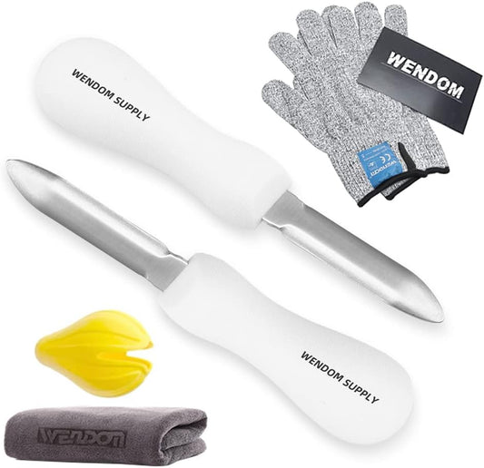 Oyster Shucking Knife and Gloves Set Included 2pcs Oyster Shucker Opener New Haven Style, Cut Resistant Glove Professional Guard (1Cloth+1Squeezer)